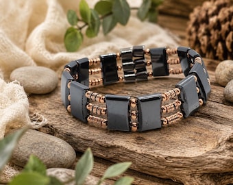 Hematite & Antiqued Bali-style Copper Tubes || Magnetic Therapy  || Triple Strand || Wellness Holistic || Gift Ready
