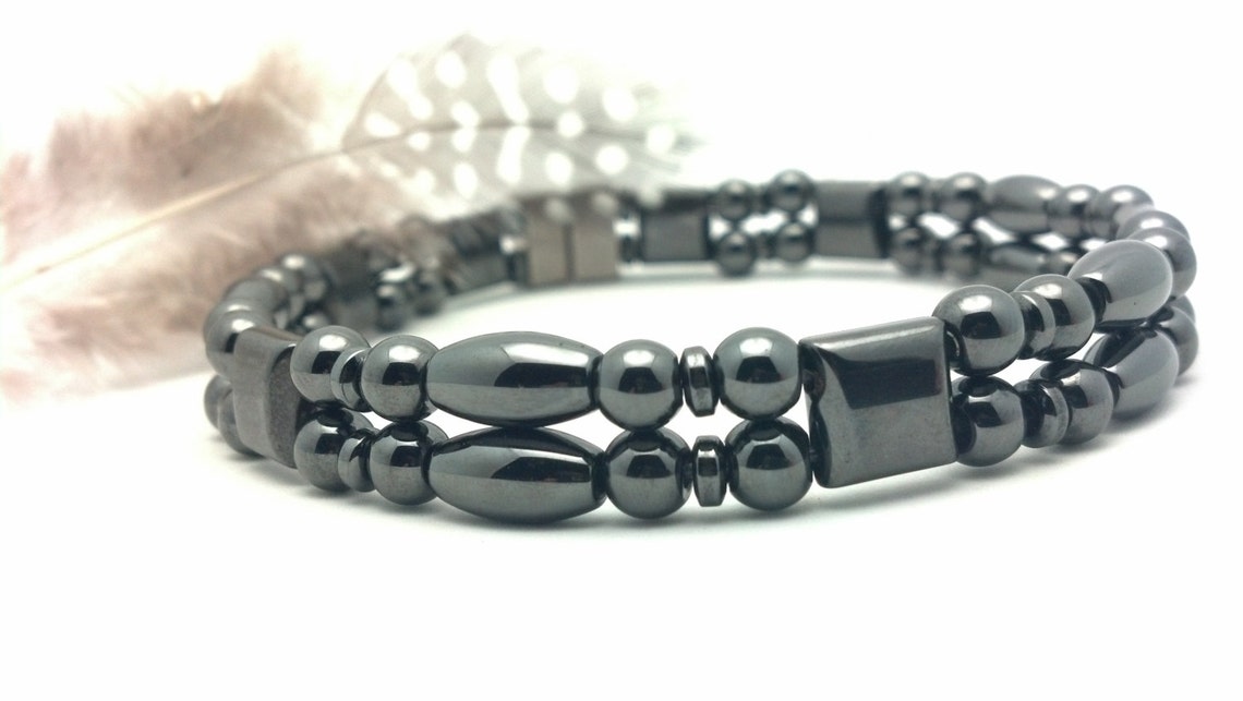 Hematite Therapy Anklet Band Dual Strand Jewelry Etsy