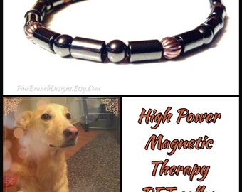 Large PET Magnetic Collar therapy Hematite and Copper High Strength Magnetic Custom Sized pet jewelry Wellness Health