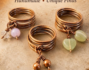 Hand Forged Copper Dangle Ring: Rustic Hammered Boho Jewelry | Charm Ring