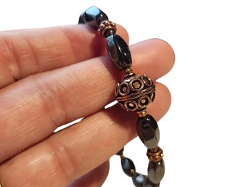 Copper & Magnetic Hematite Bracelet | Intricate Design | Strong Magnetic Clasp | Handmade Unisex Jewelry