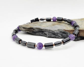Amethyst Dream Lace Bracelet – Magnetic Hematite, Copper Beads, Magnetic Clasp (Anklet Option)