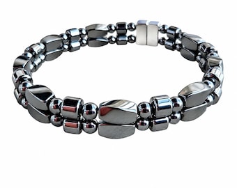 Hematite Magnetic Therapy Anklet | Double Strand, Magnetic Clasp, Unisex, Custom Sized