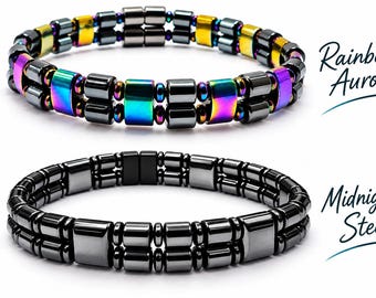Unisex Hematite Anklet | Rainbow Aurora or Midnight Steel | HIGH POWER Magnetic Therapy | Custom Bracelet, Anklet or Necklace