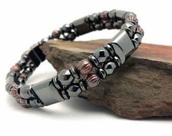 Unisex Hematitie and Copper Bracelet/Anklet Genuine Copper Triple Strength Magnetic Hematite Dual Strand Custom Sized