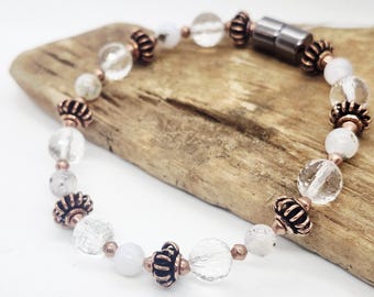 Copper, Australian Opal & Crystal Bracelet | Magnetic Clasp | Warm Tone Everyday Jewelry | Custom Size
