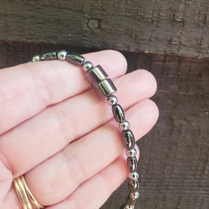 Silver and Black ANKLET or BRACELET Magnetic Therapy STRONG Magnetic Clasp Custom Sized Pain Relief Hematite Wellness Health image 2