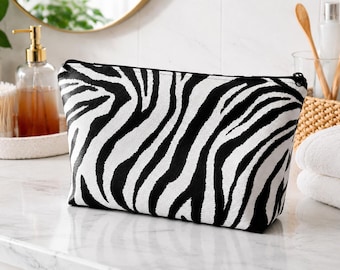 Handmade Zebra Cosmetic Bag – Animal Print Makeup Pouch – Travel Organizer Gift