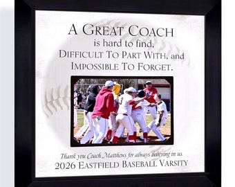 Personalized ANY Team Sport Photo Frame: Custom Made Baseball Coach Gift, 12x12 Mat