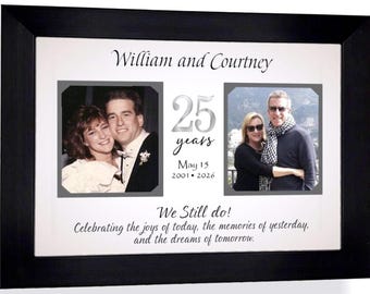Personalized 25th Anniversary Photo Frame: Then and Now ANY year Parents Keepsake, 9x12 Mat