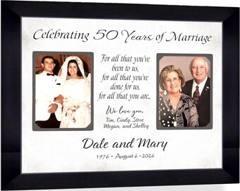 Custom Made Parents 50th Anniversary Then Now Frame: Personalized ANY Year Text, 11x14 Mat