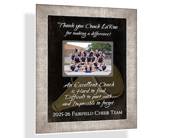 Cheer Coach Gift ~ Personalized Cheerleading Photo Frame Display - Custom 9x12 Sports Keepsake with 4x6 Photo ~ Team Appreciation Gift