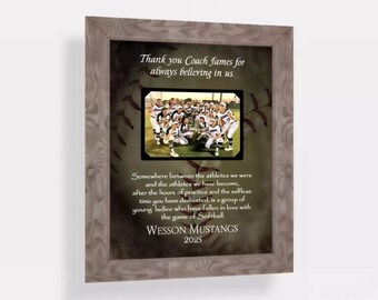 Personalized Softball Coach Photo Frame: Custom Made ANY Team Sport Message, 9x12 Mat