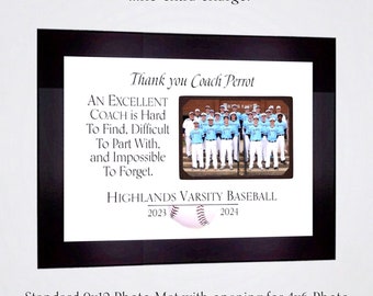 Personalized Baseball Coach Senior Night Gift, End of Season Baseball Team Gift, Custom Coach Team Photo Frame, 9x12 Photo Mat