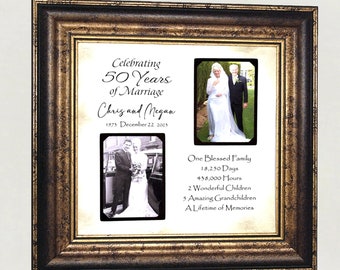 Custom Personalized Wedding Anniversary Frame with Photo, Then and Now 50th Golden Anniversary Gift for Parent