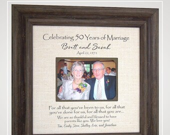 Anniversary Frame for Parents- Personalized 50th Wedding Anniversary Gifts, 30th Anniversary, 50th Anniversary, Golden Anniversary Present,