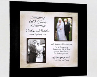 60th Wedding Anniversary Gift for Parents Grandparents, Personalized 60th Wedding Anniversary Photo Frame, Custom Photo Mat