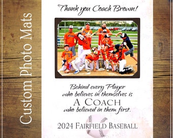 Personalized Baseball Photo Frame Mat, Baseball Coach Gift End of Season Thank You from Baseball Team on Senior Night, 9X12 Custom Photo Mat