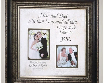 Personalized Wedding Gift for Parents Father Mother Mom Dad Bride and Groom Son Daughter, Custom Wedding Photo Picture Frame for Mom and Dad