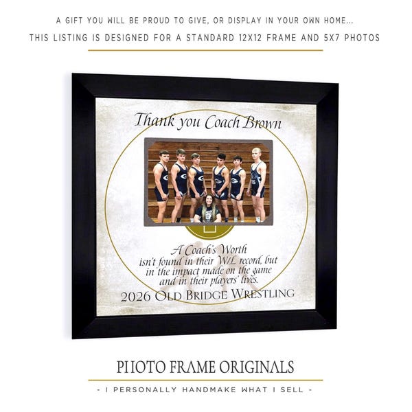 Cadeau personnalisé pour entraîneur de lutte : Cadre photo personnalisé pour n'importe quelle équipe sportive, passe-partout 30x30 cm