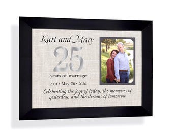 25th Anniversary Photo Frame: Custom Made ANY Year Text Wedding Then Now, 9x12 Mat