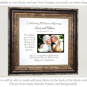 Anniversary Party Decorations, Parents Grandparents 50th Wedding Anniversary, Personalized 60th Anniversary Frame Photo Mat image 1