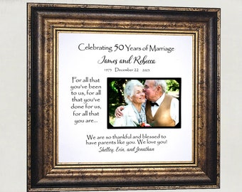 Personalized 50th Anniversary Gift for Mom Dad, Golden Anniversary, Personalized Anniversary Frame, Custom Wedding Anniversary Photo Mat