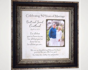50th Wedding Anniversary Gift for Parents, Golden Anniversary Photo Frame, Grandparents 60th Anniversary Personalized Photo Frame Mat