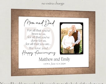 Personalized 50th Wedding Anniversary Frame, 50th Anniversary Gifts for Parents, Custom Golden Anniversary Frame, Parents 60th Anniversary