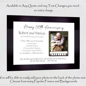 50th Anniversary Gifts for Parents, Personalized Anniversary Photo Frame, 60th Anniversary Gifts for Parents, Custom 9x12 Photo Mats image 1