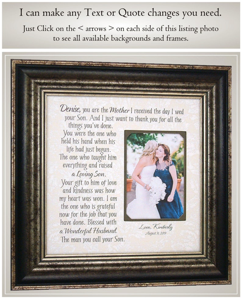 Mother of the Groom Wedding thank You Gift from Bride PhotoFrameOriginals Personalized wedding gift for mother of the groom