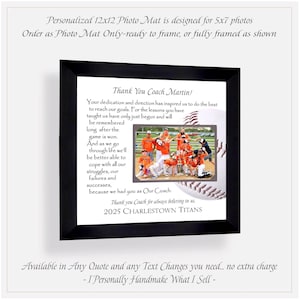 May include: A framed photo mat with a black border. The mat contains a photo of a baseball team and text that reads "Thank You Coach Martin!" and "2025 CHARLESTOWN TITANS."