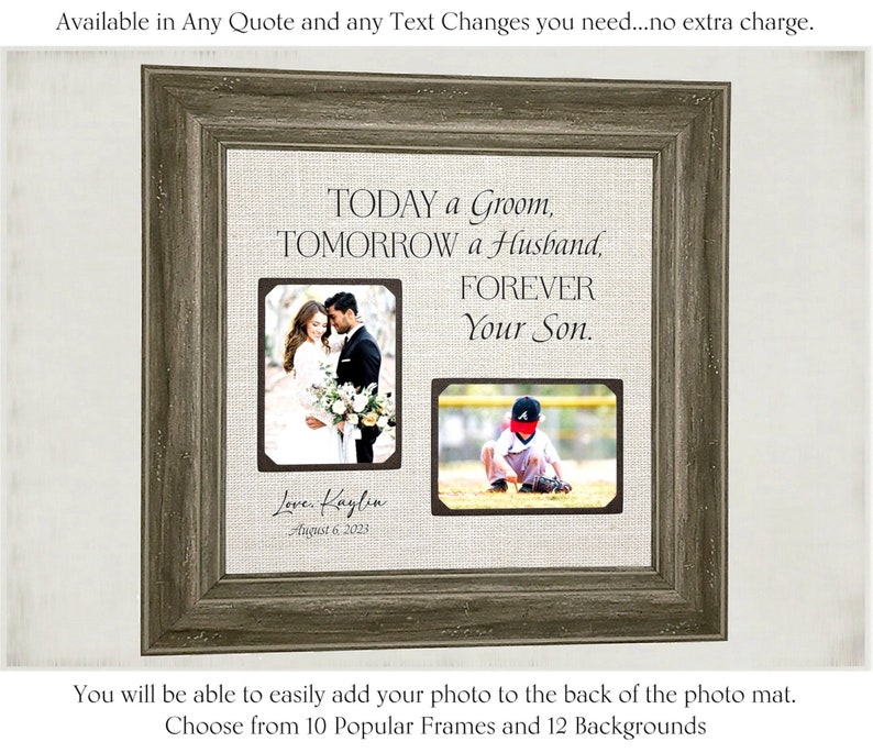 Wedding Gift from Groom, Mother of the Groom Gift. Parents of the Groom, Personalized Custom Wedding Frame with Photo image 1