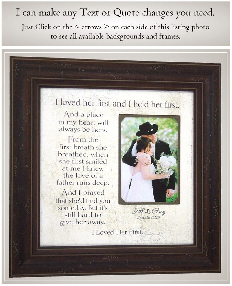 Father of the Bride Wedding Gift Song First Dance Lyrics from Daughter, Custom Wedding Frame Dad Personalized Photo Mat First Dance Lyrics image 1