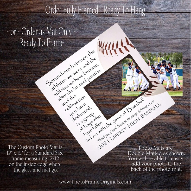 Baseball Coach Team Gift, End of Season, Senior Night Banquet, Team Thank You Gift, Personalized Baseball Coach Team Photo Frame image 1