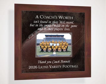 Football Coach Gift ~ Personalized 12x12 Photo Mat with 5x7 Photo - Custom Team Keepsake - End of Season Thank You, Football Team Gift