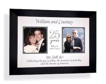 Personalized 25th Anniversary Photo Frame: Custom Made ANY YEAR Then Now Wedding, 9x12 Mat