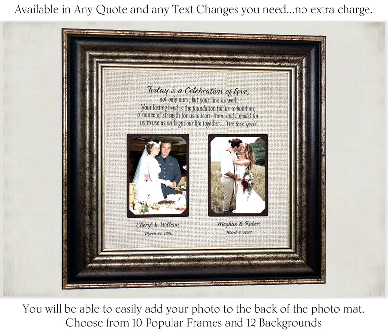 Bride Gift to Parents, In Laws WEDDING GIFT, PARENTS Gift, Groom Wedding Gift to Mom and Dad, Wedding Personalized Picture Frame, image 2