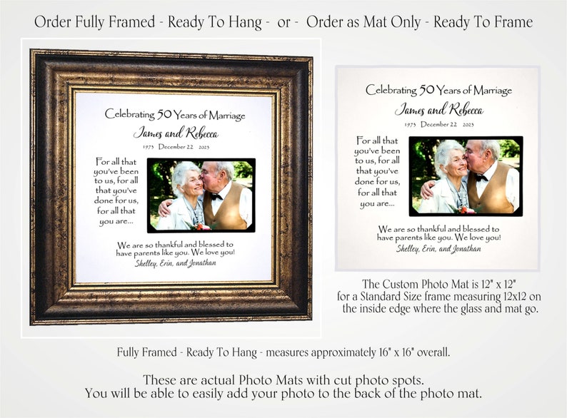 Anniversary Party Decorations, Parents Grandparents 50th Wedding Anniversary, Personalized 60th Anniversary Frame Photo Mat image 2