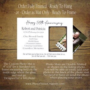 50th Anniversary Gifts for Parents, Personalized Anniversary Photo Frame, 60th Anniversary Gifts for Parents, Custom 9x12 Photo Mats image 3