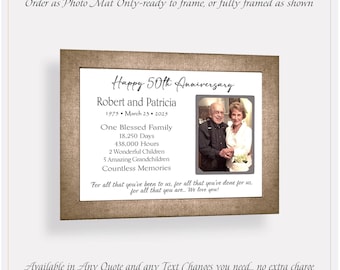 50th Anniversary Photo Frame, Custom Made ANY Wedding Quote Names, 9x12  MAT