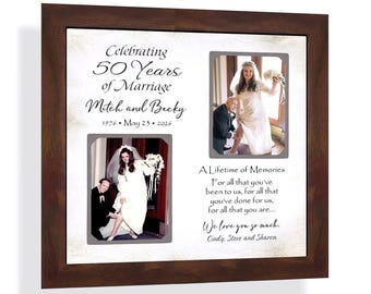 Personalized 50th Anniversary Then Now Photo Frame: Custom Made Wedding ANY Year, 12x12 Mat