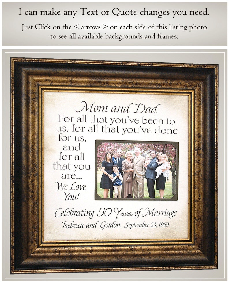 50th Anniversary Gift for Parents Parents Anniversary Gift PhotoFrameOriginals 50th Anniversary Gift for Grandparents