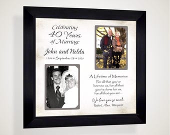 Custom Made 40th Anniversary Then Now Keepsake: Personalized ANY Year Photo Frame, 12x12 Mat