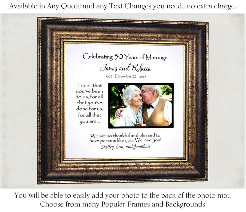 Anniversary Party Decorations, Parents Grandparents 50th Wedding Anniversary, Personalized 60th Anniversary Frame Photo Mat image 1