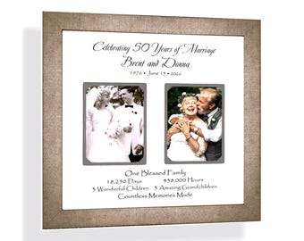 50th Anniversary Photo Frame Personalized: Custom Made Wedding Gift for Parents Grandparents, 12x12 Mat