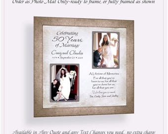 50th Anniversary Photo Frame: Custom Made ANY Year Personalized Wedding Keepsake, 12x12 Mat