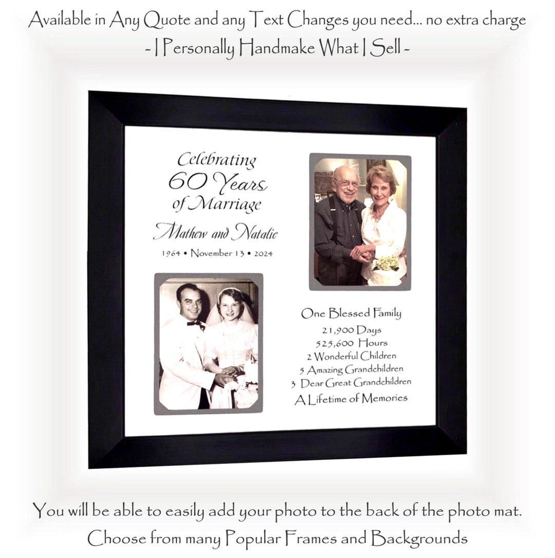 Timeless 60th Wedding Anniversary Gift - Custom Photo Frame for Parents ...