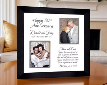 Parents 50th Anniversary Photo Frame, Ciustom Made ANY Year Celebration Then Now, 12x12 Mat