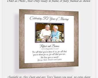 Custom Made 50th Anniversary Photo Frame - Personalized Golden Wedding Keepsake Gift, 12x12 Mat